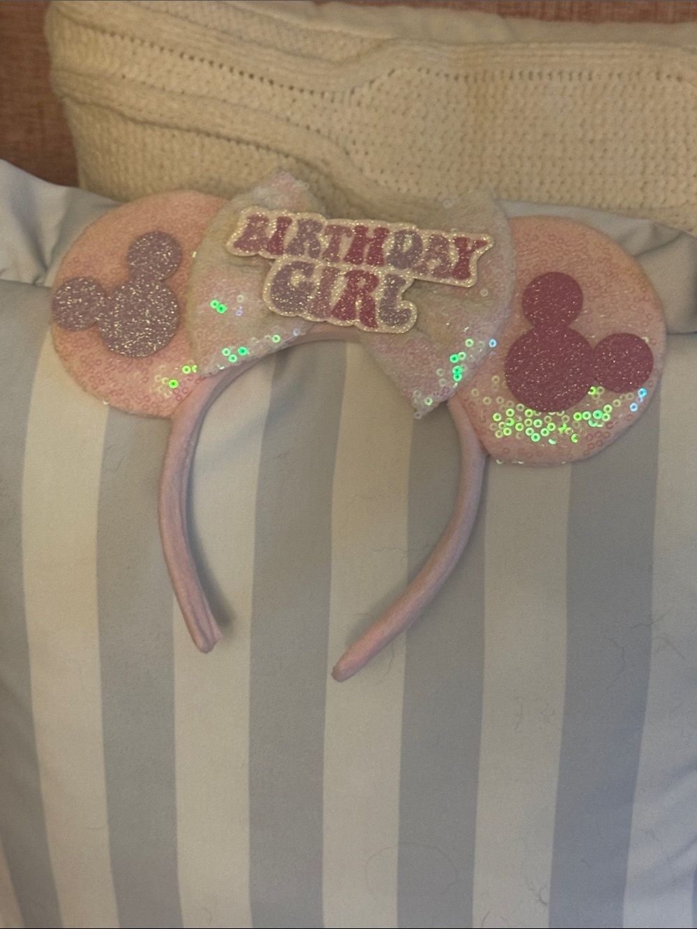 Birthday Girl Pink Sequin Mouse Ear Headband NWOT